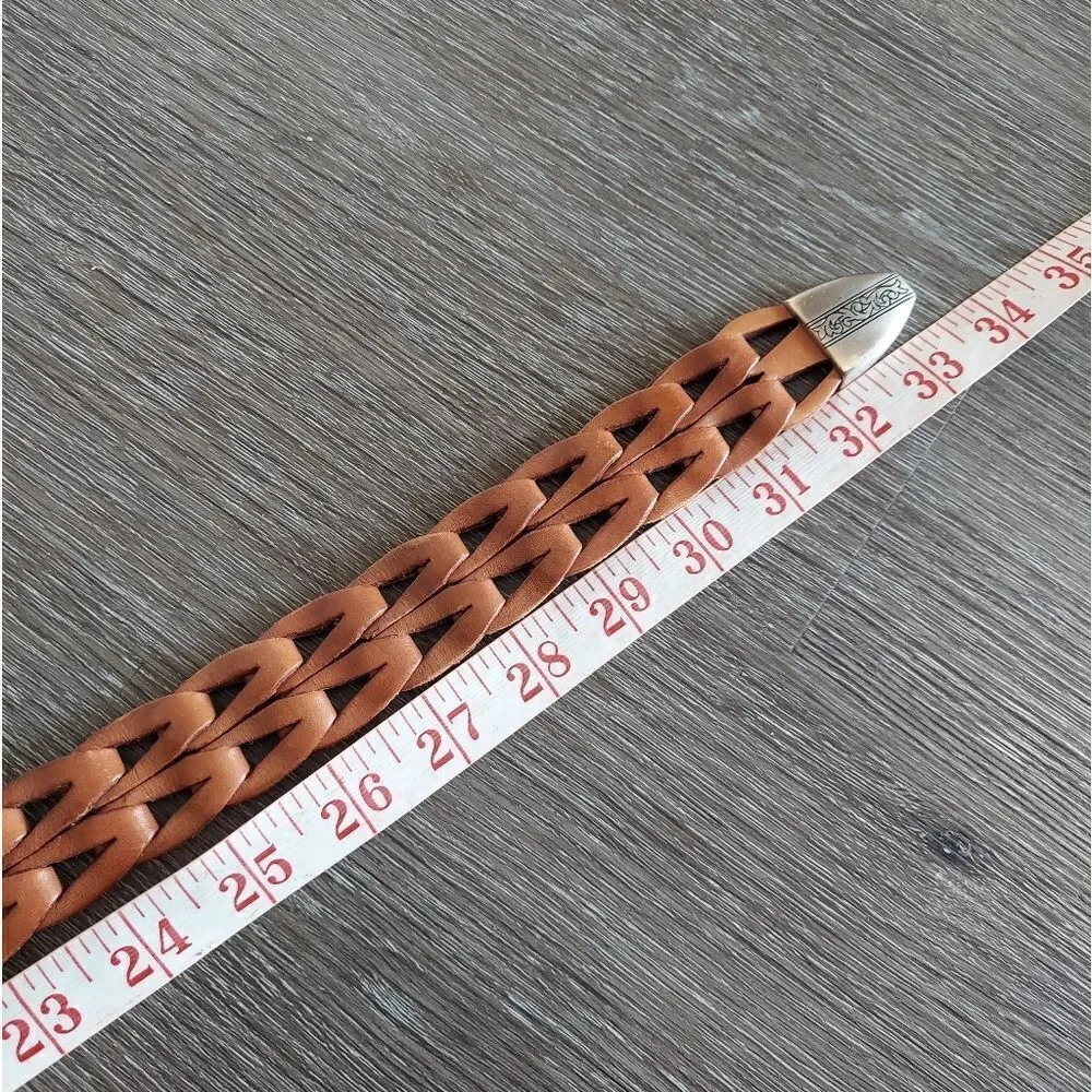 Vintage 1994 Southwestern Leather Link Belt w Metal Buckle & Loop Small